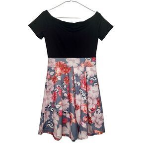 Lyrur Boat Neck Floral Pleated Skirt Fit And Flare Dress Multicolor Medium/6
